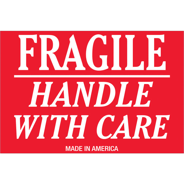 2 x 3" - "Fragile - Handle With Care" Labels 500/Roll