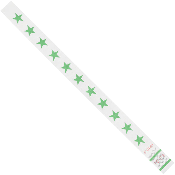 3/4 x 10" Green Stars Tyvek Wristbands 500/Case