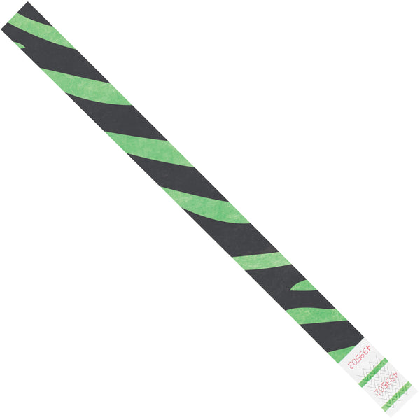 3/4 x 10" Green Zebra Stripe Tyvek Wristbands 500/Case