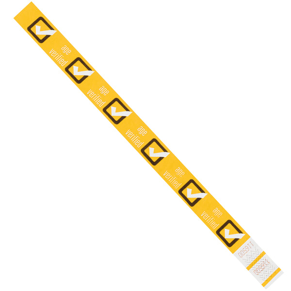 3/4 x 10" Yellow "Age Verified" Tyvek Wristbands 500/Case