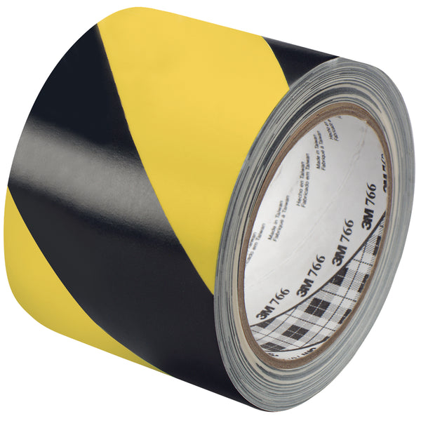 3" x 36 yds. Black/Yellow 3M 766 Striped Vinyl Tape 12/Case