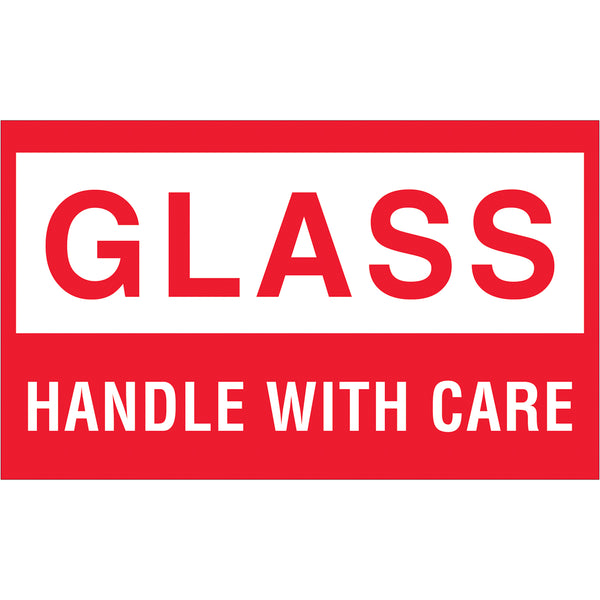 3 x 5" - "Glass - Handle With Care" Labels 500/Roll