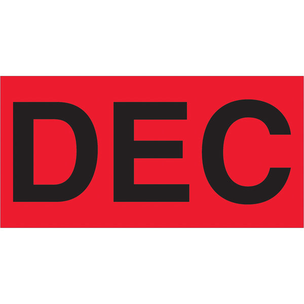 3 x 6" - "DEC" (Fluorescent Red) Months of the Year Labels 500/Roll