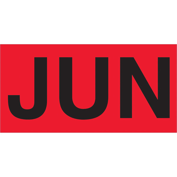 3 x 6" - "JUN" (Fluorescent Red) Months of the Year Labels 500/Roll