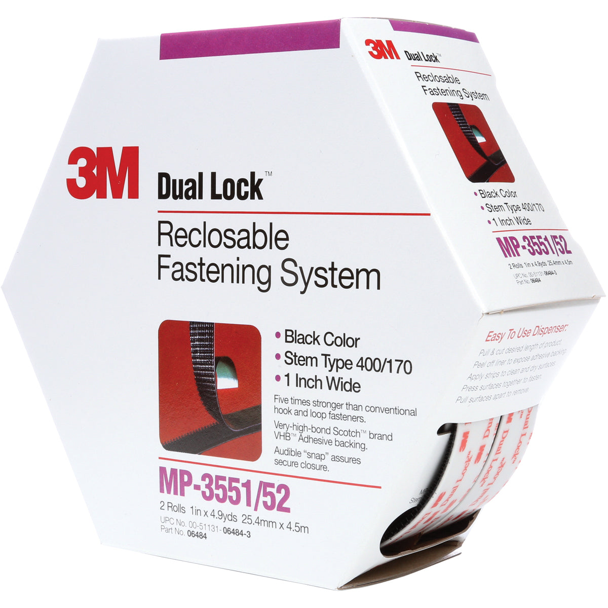3M SJ3540, Dual Lock Fasteners Black 1 x 150' (2 Roll/Case)