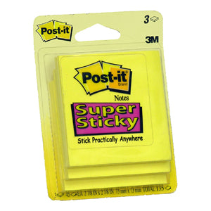 3M Scotch Super-Sticky Yellow Post-it Notes 3x3, 45 sheets/pad, 3  pads/card