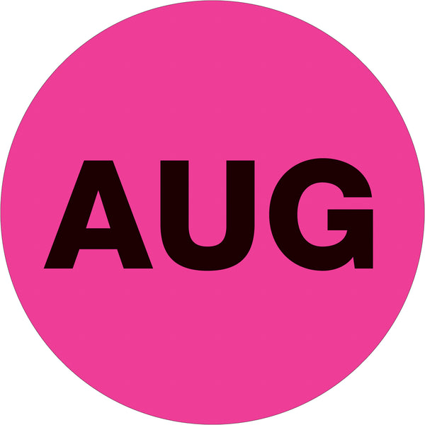 1" Circle - "AUG" (Fluorescent Pink) Months of the Year Labels 500/Roll