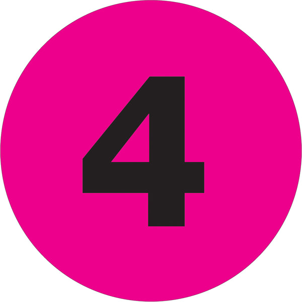 2" Circle - "4" (Fluorescent Pink) Number Labels 500/Roll