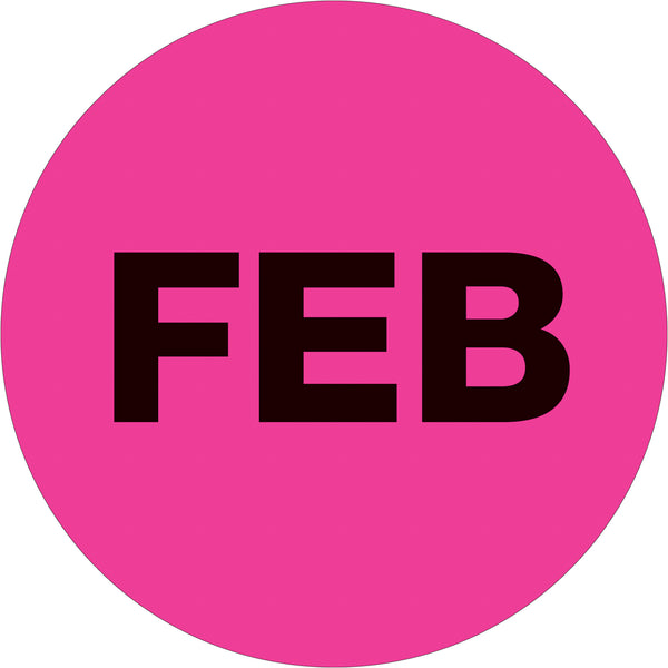 1" Circle - "FEB" (Fluorescent Pink) Months of the Year Labels 500/Roll