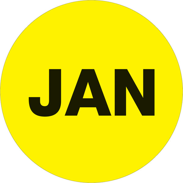 1" Circle - "JAN" (Fluorescent Yellow) Months of the Year Labels 500/Roll