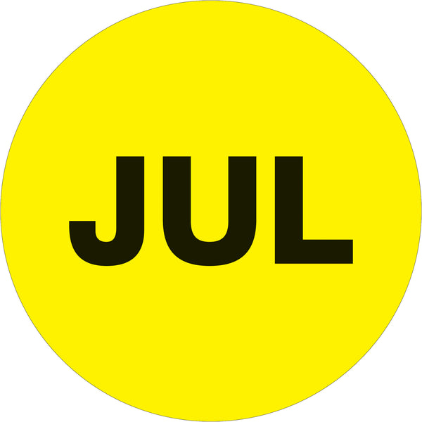 1" Circle - "JUL" (Fluorescent Yellow) Months of the Year Labels 500/Roll