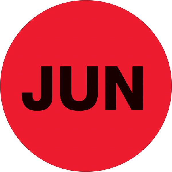 1" Circle - "JUN" (Fluorescent Red) Months of the Year Labels 500/Roll