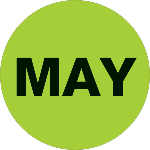 1" Circle - "MAY" (Fluorescent Green) Months of the Year Labels 500/Roll