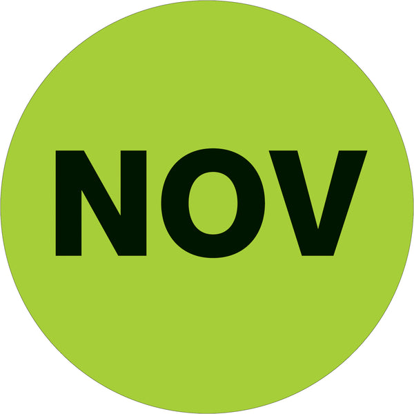 1" Circle - "NOV" (Fluorescent Green) Months of the Year Labels 500/Roll